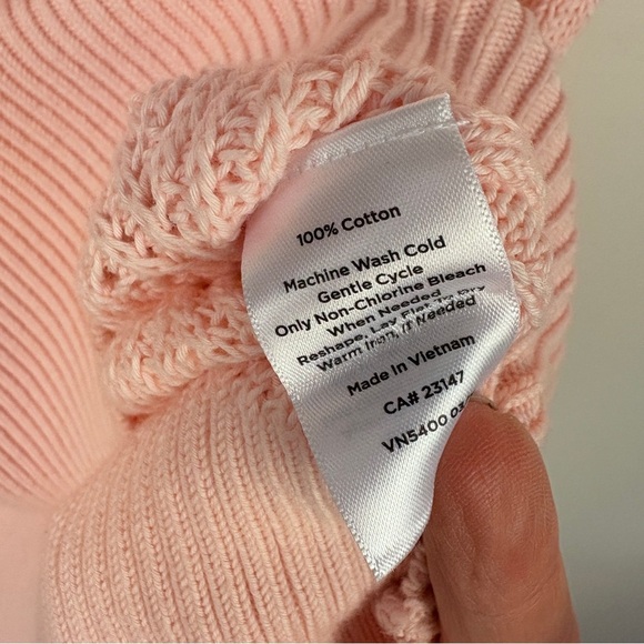 Talbots Short Sleeve Knit Crochet Pink V-Neck Sweater Cottagecore - Picture 7 of 7